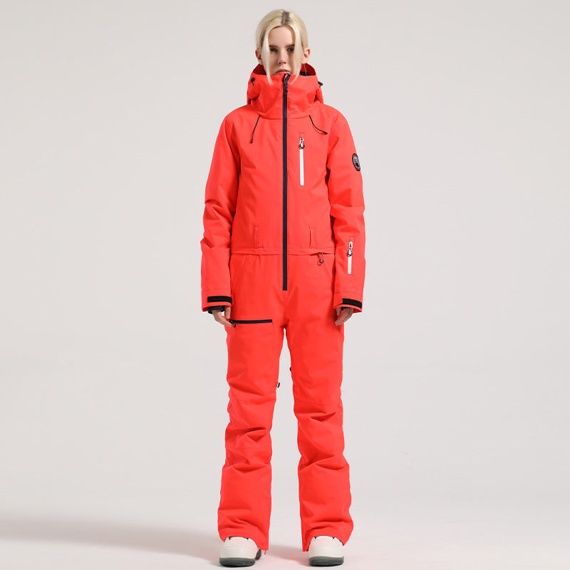 Alpine Access One-Piece Ski Suit — Orange Red front color image