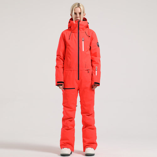 Alpine Access One-Piece Ski Suit — Orange Red front color image
