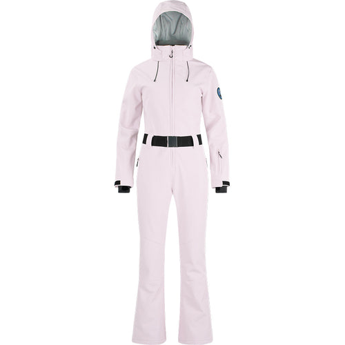 Alpine Belted Stretch One-Piece Ski Suit in Pink, front product view