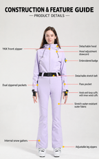 Alpine Belted Stretch One-Piece Ski Suit construction and feature guide
