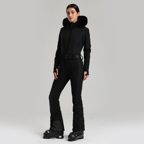Alpine Diamond-Panel One-Piece Ski Suit — Black front color image