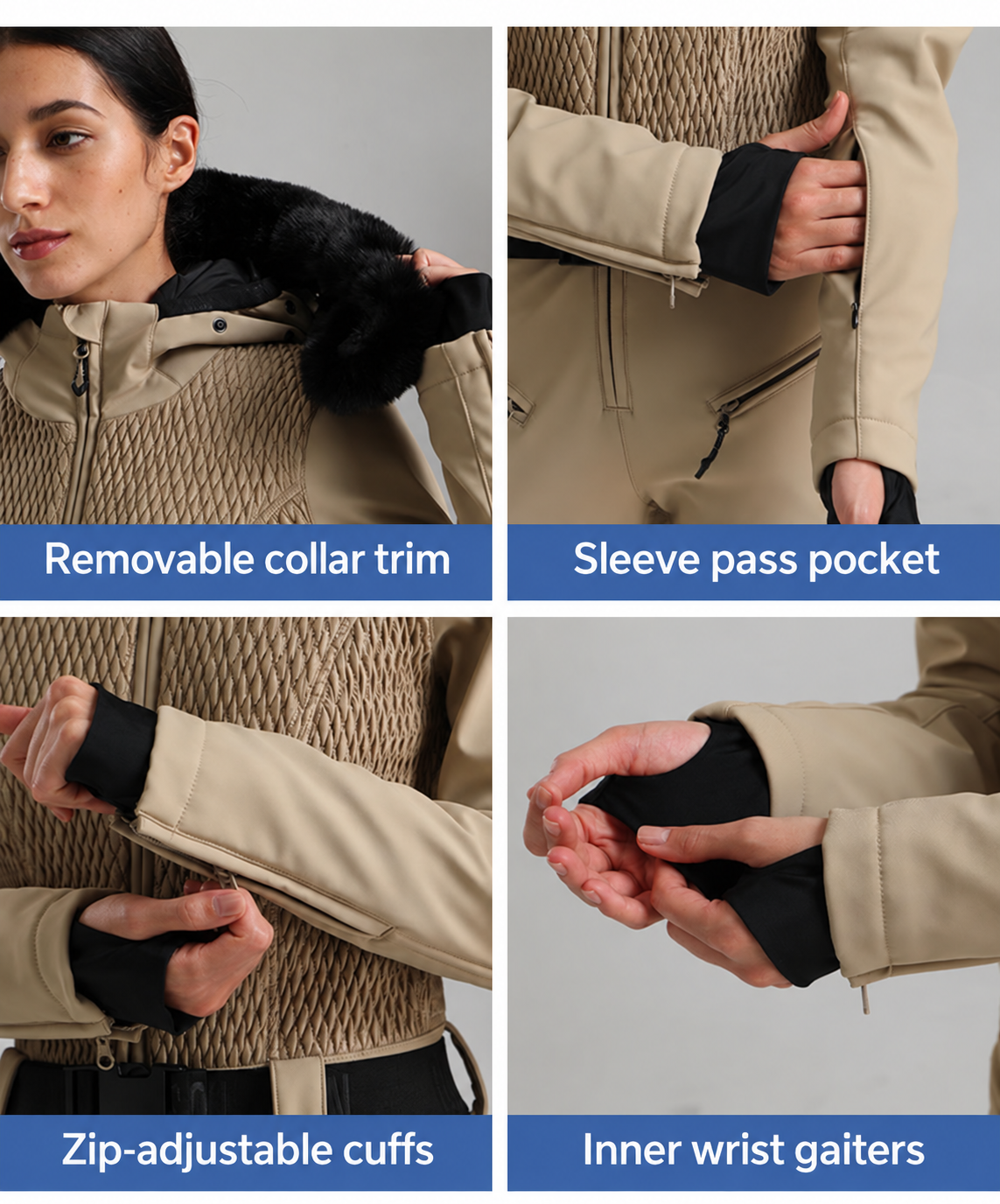 Alpine Diamond-Panel One-Piece Ski Suit — Collar, pocket & cuffs