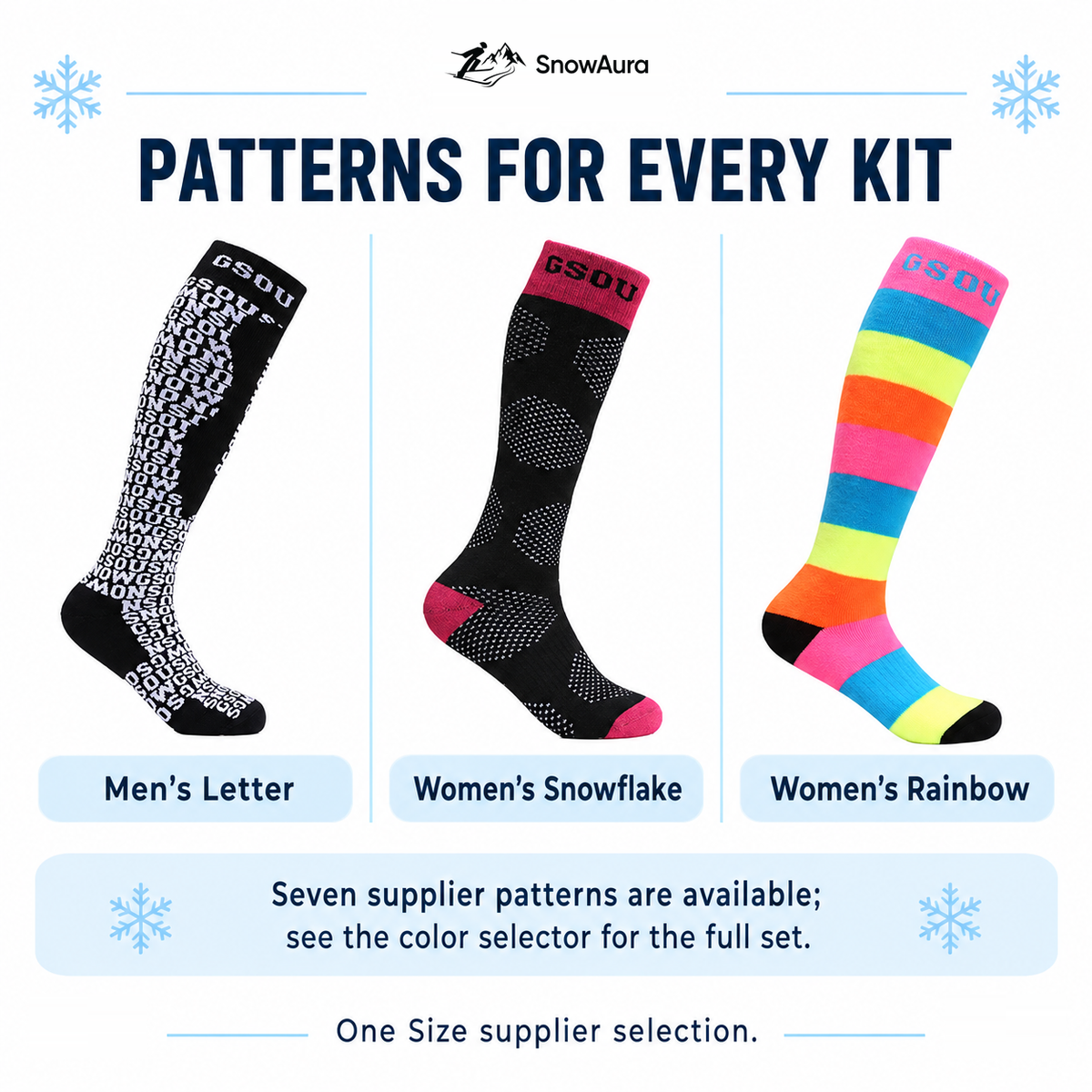 Alpine Insulated Ski Socks — Pattern examples