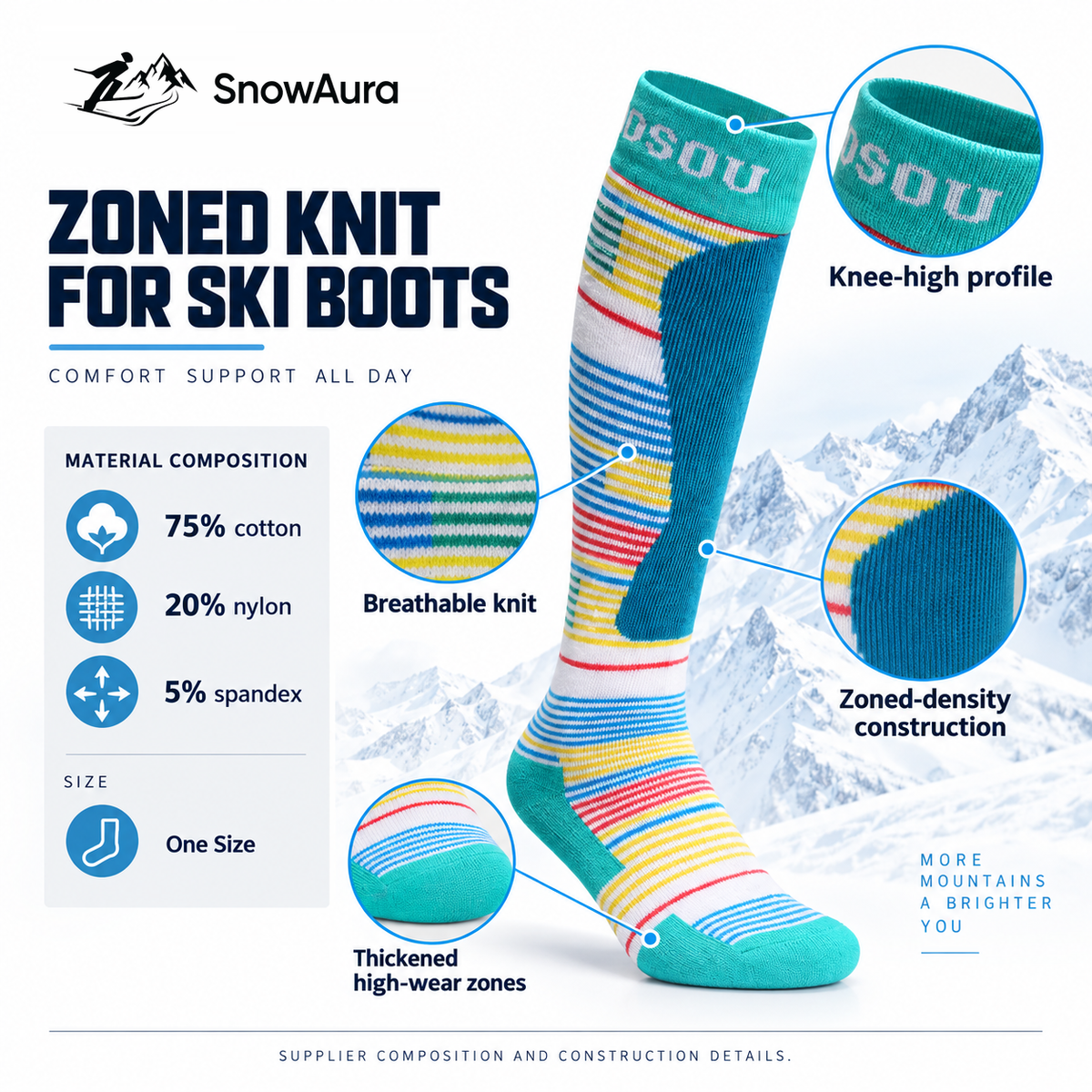 Alpine Insulated Ski Socks — Zoned knit construction