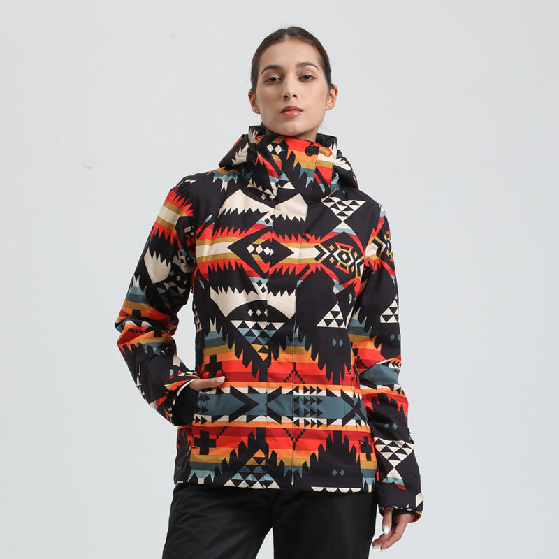 Alpine Print Insulated Snow Jacket — Sunset Geo front color image