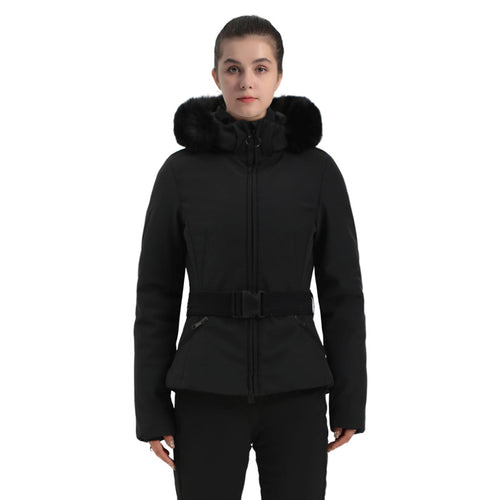 Alpine Stretch Belted Snow Jacket in Black, front product view