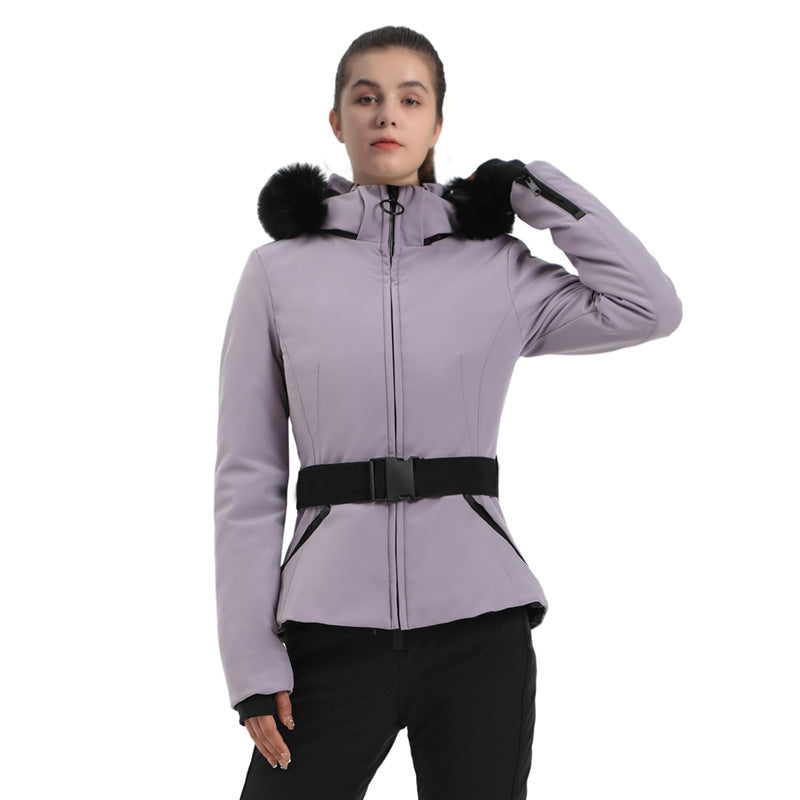 Alpine Stretch Belted Snow Jacket in Light Purple, front product view