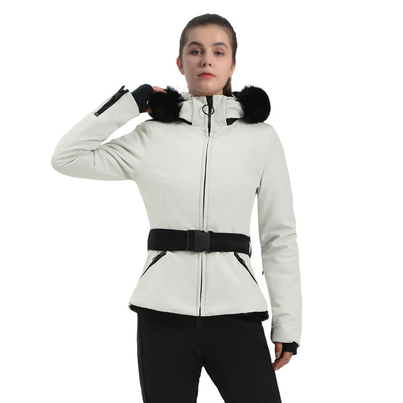 Alpine Stretch Belted Snow Jacket in Off White, front product view