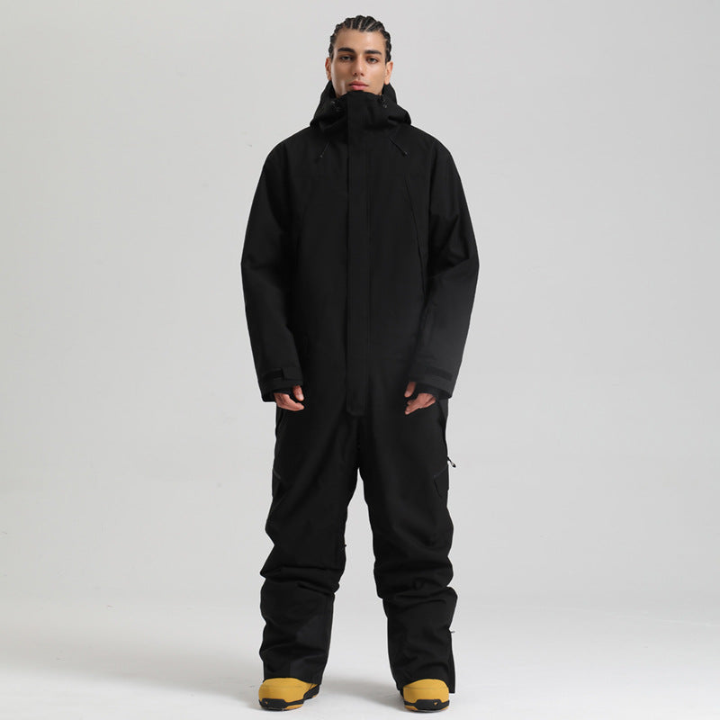 Atlas Colorblock One-Piece Snow Suit in Black, front product view