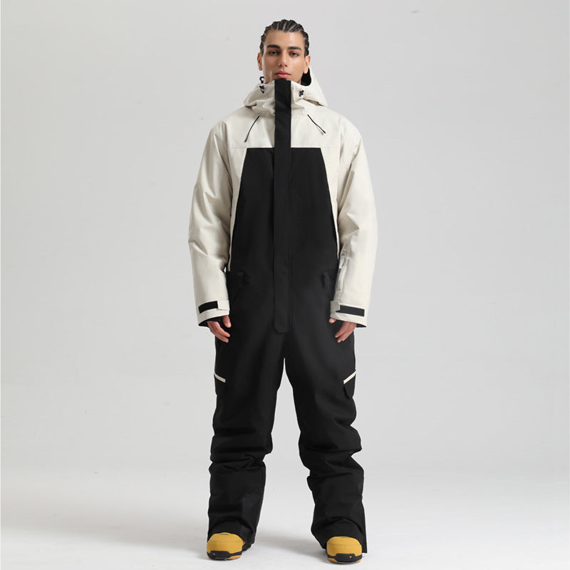 Atlas Colorblock One-Piece Snow Suit in Off White / Black, front product view