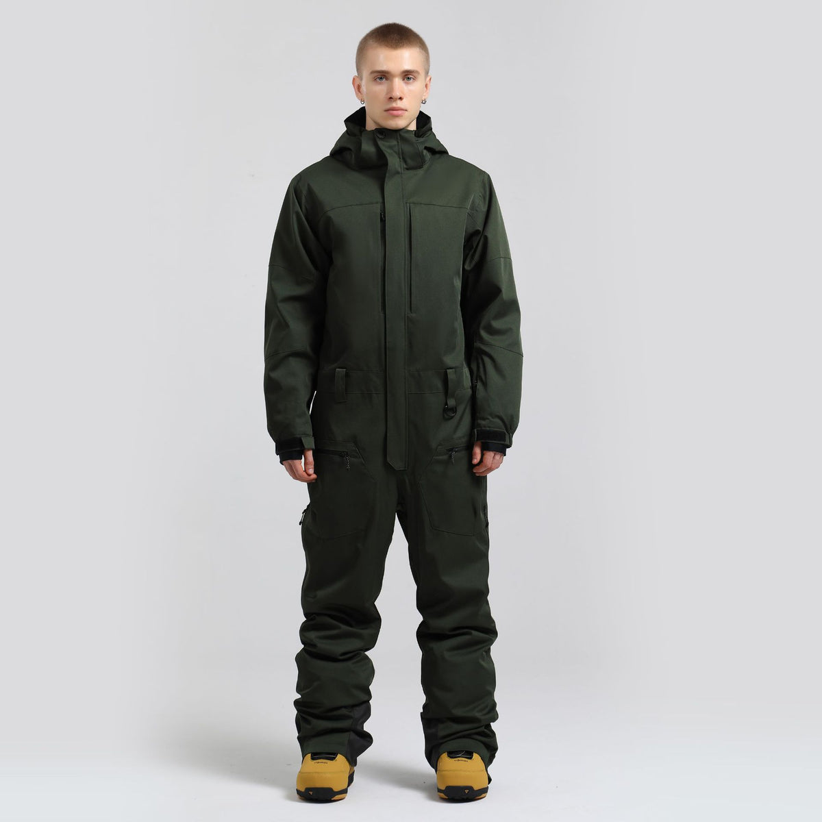 Atlas Utility One-Piece Snow Suit in Army Green, front product view