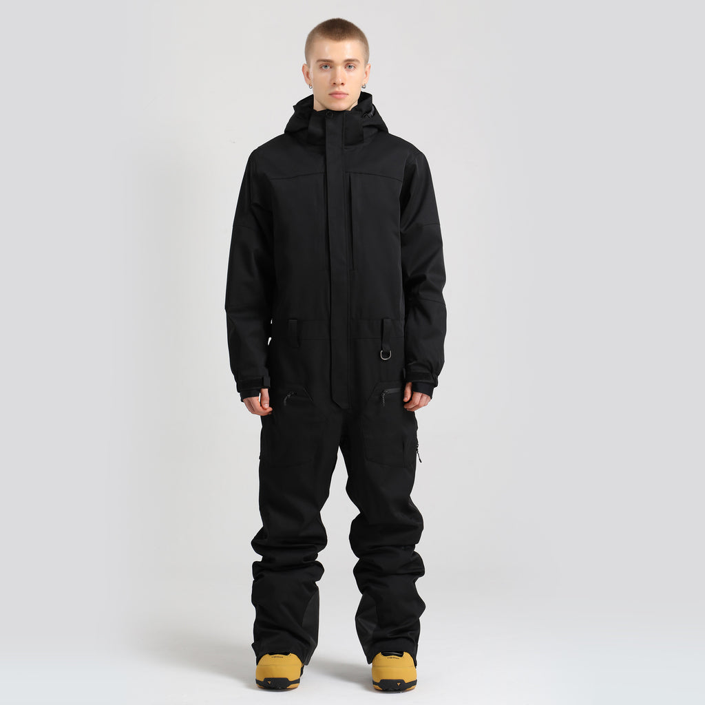 Atlas Utility One-Piece Snow Suit in Black, front product view
