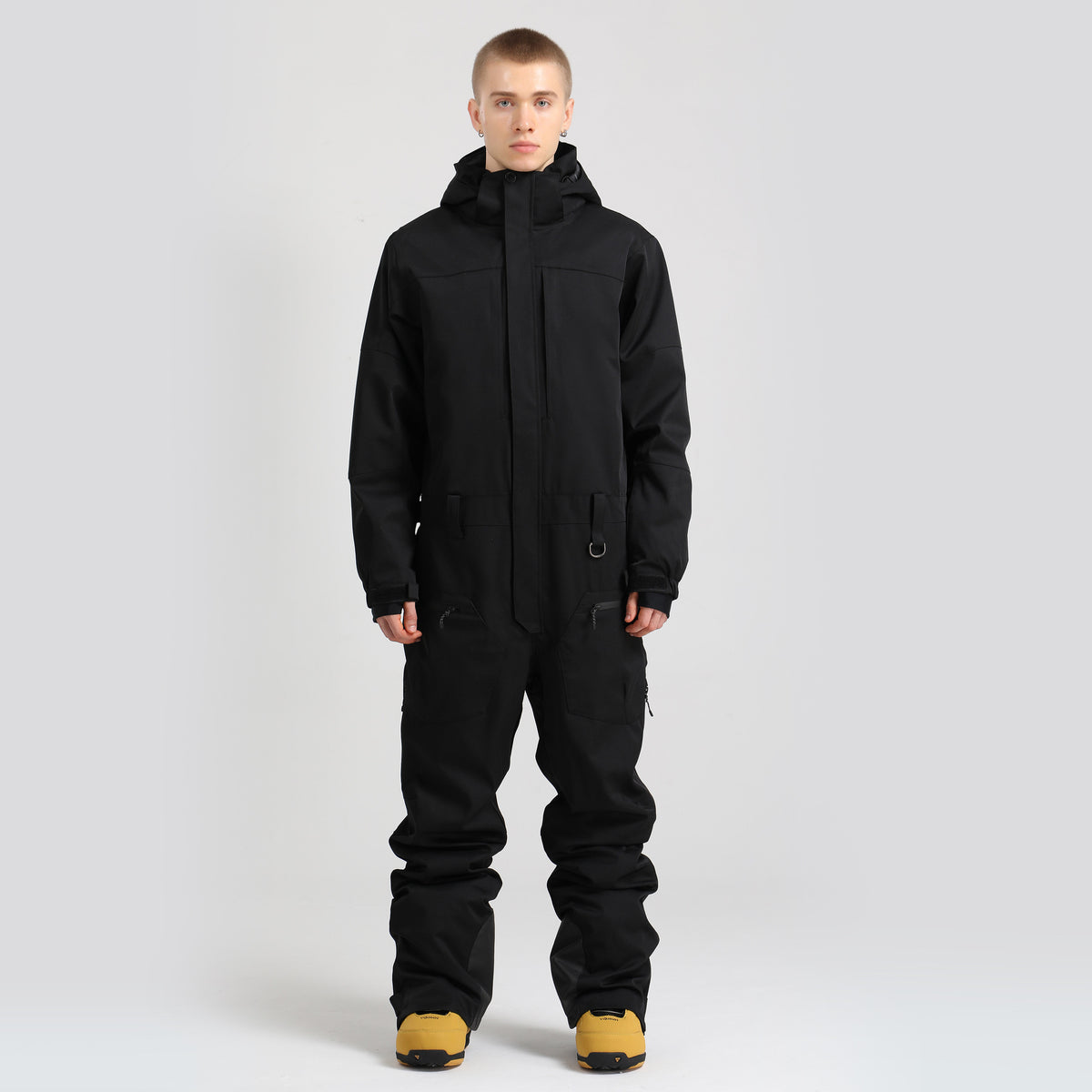 Atlas Utility One-Piece Snow Suit in Black, front product view