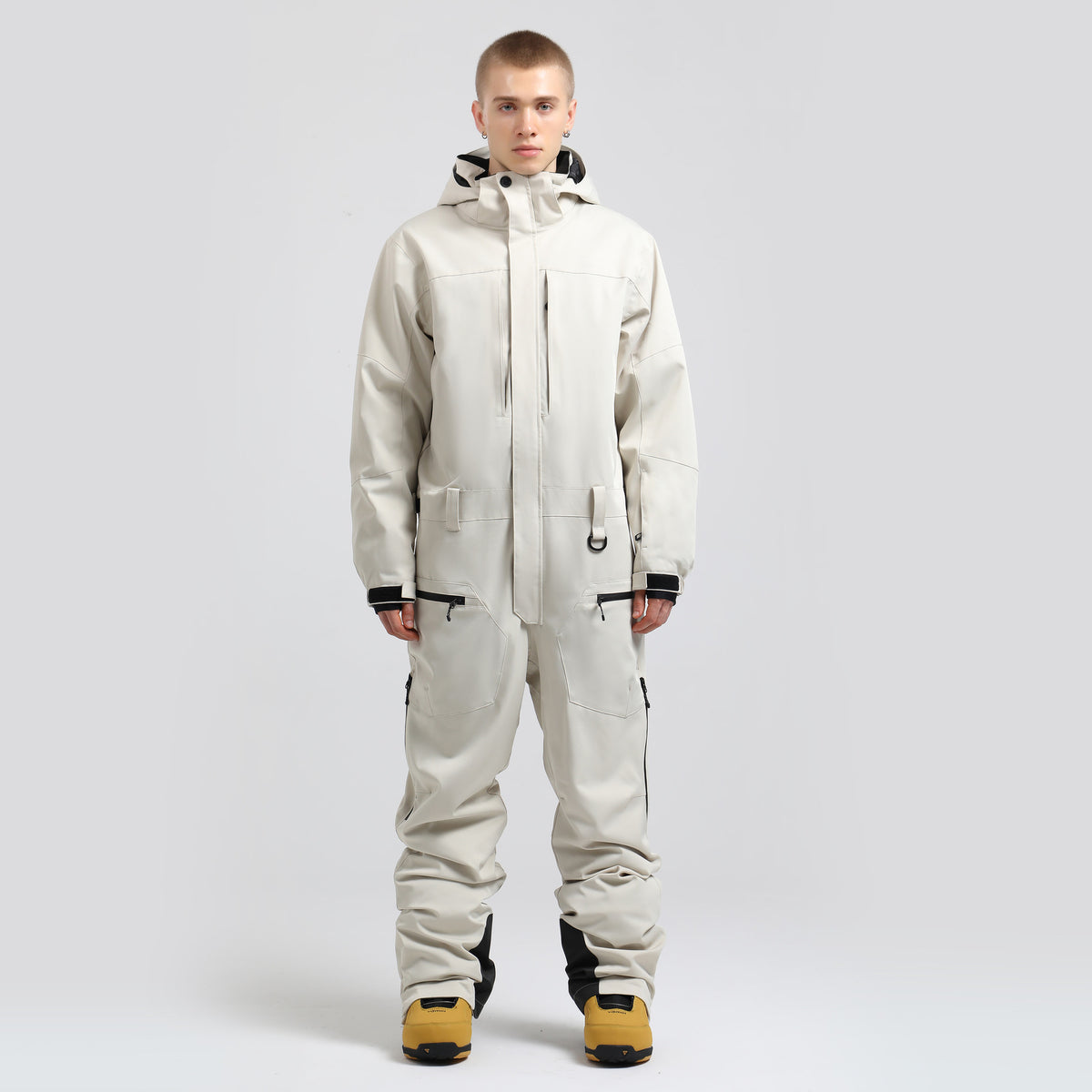 Atlas Utility One-Piece Snow Suit in Off White, front product view
