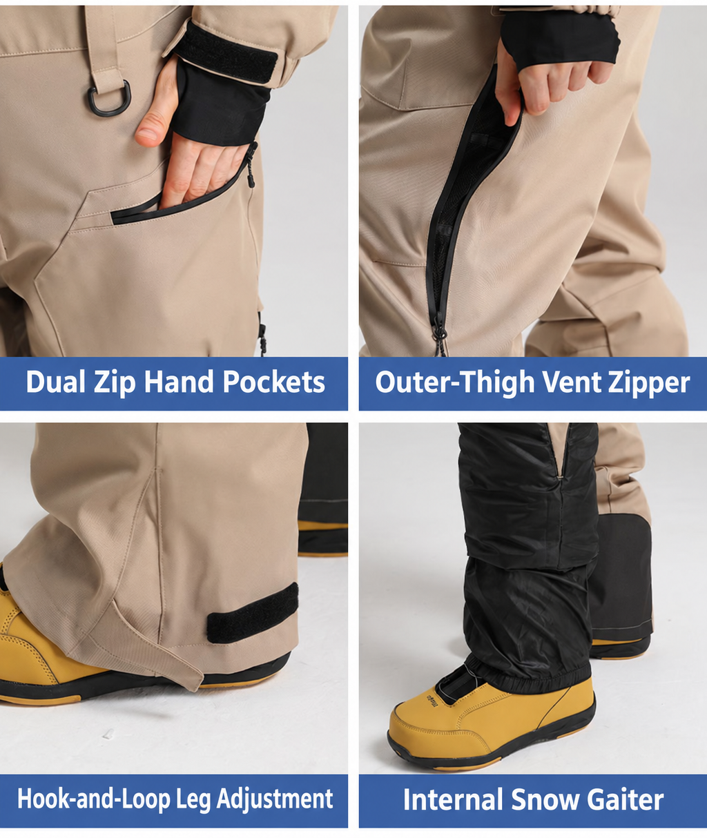 Atlas Utility One-Piece Snow Suit — hand pockets, leg vent, leg adjustment and snow gaiter