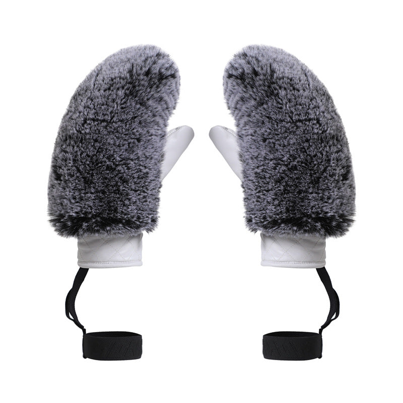 White Grey ski mittens
