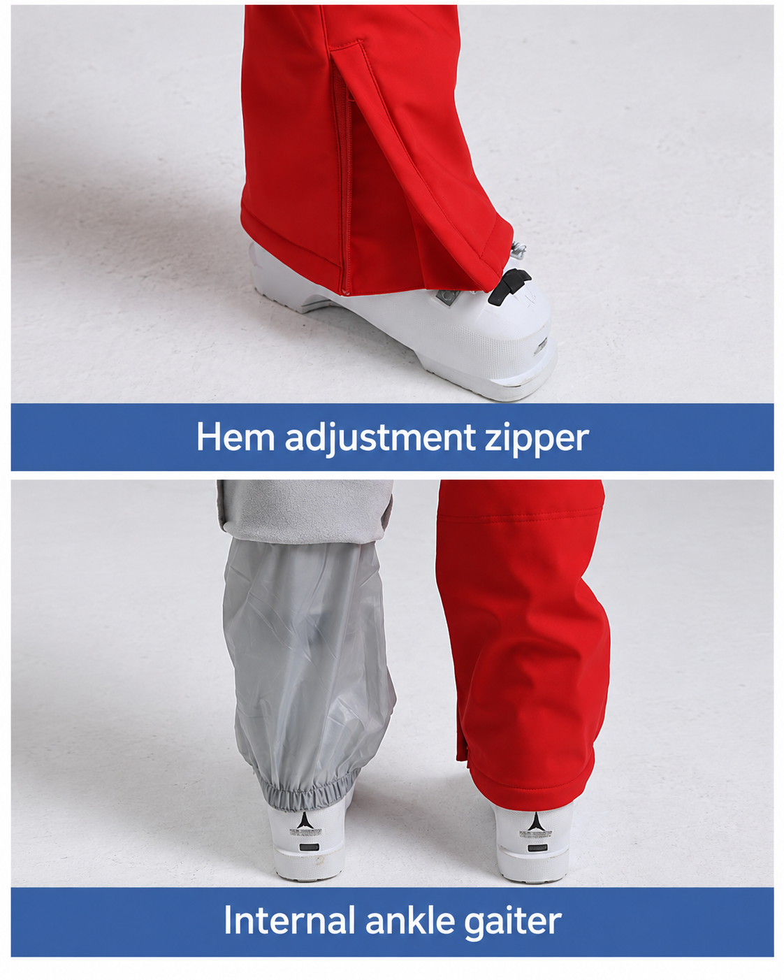 Aurora Stretch Contour Snow Pants — hem zippers and internal gaiters