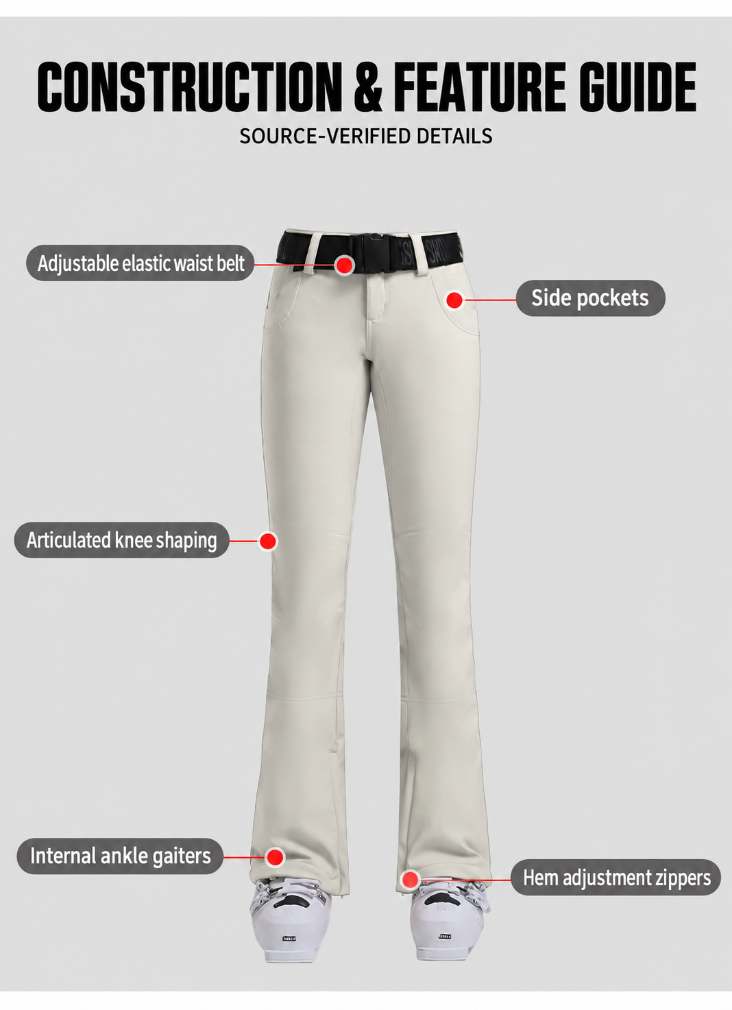 Aurora Stretch Contour Snow Pants — construction overview