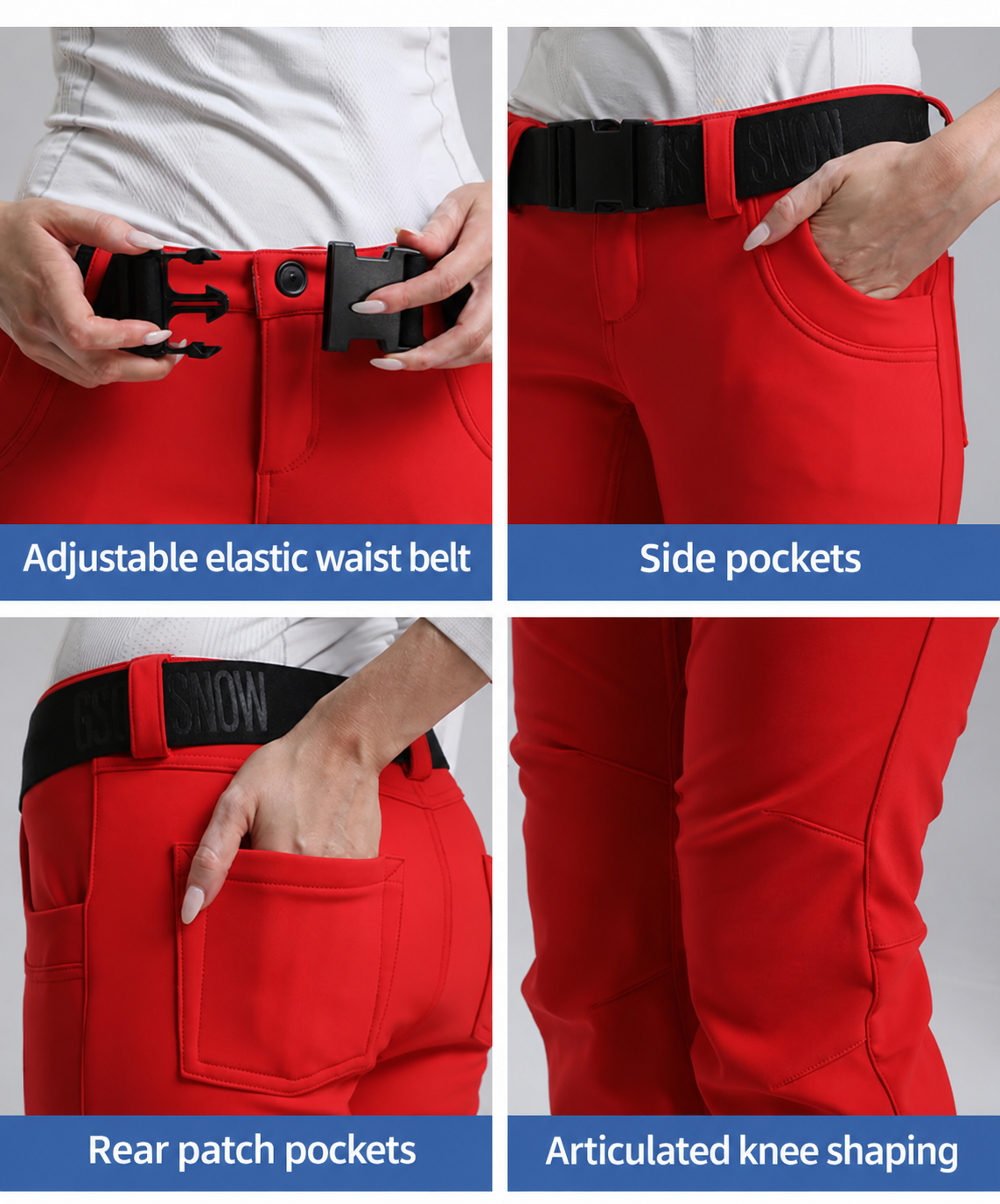Aurora Stretch Contour Snow Pants — waist, pockets and articulated knee shaping