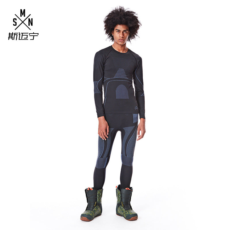 Body-Mapped Seamless Base Layer Set — Men's Black Gray front color image