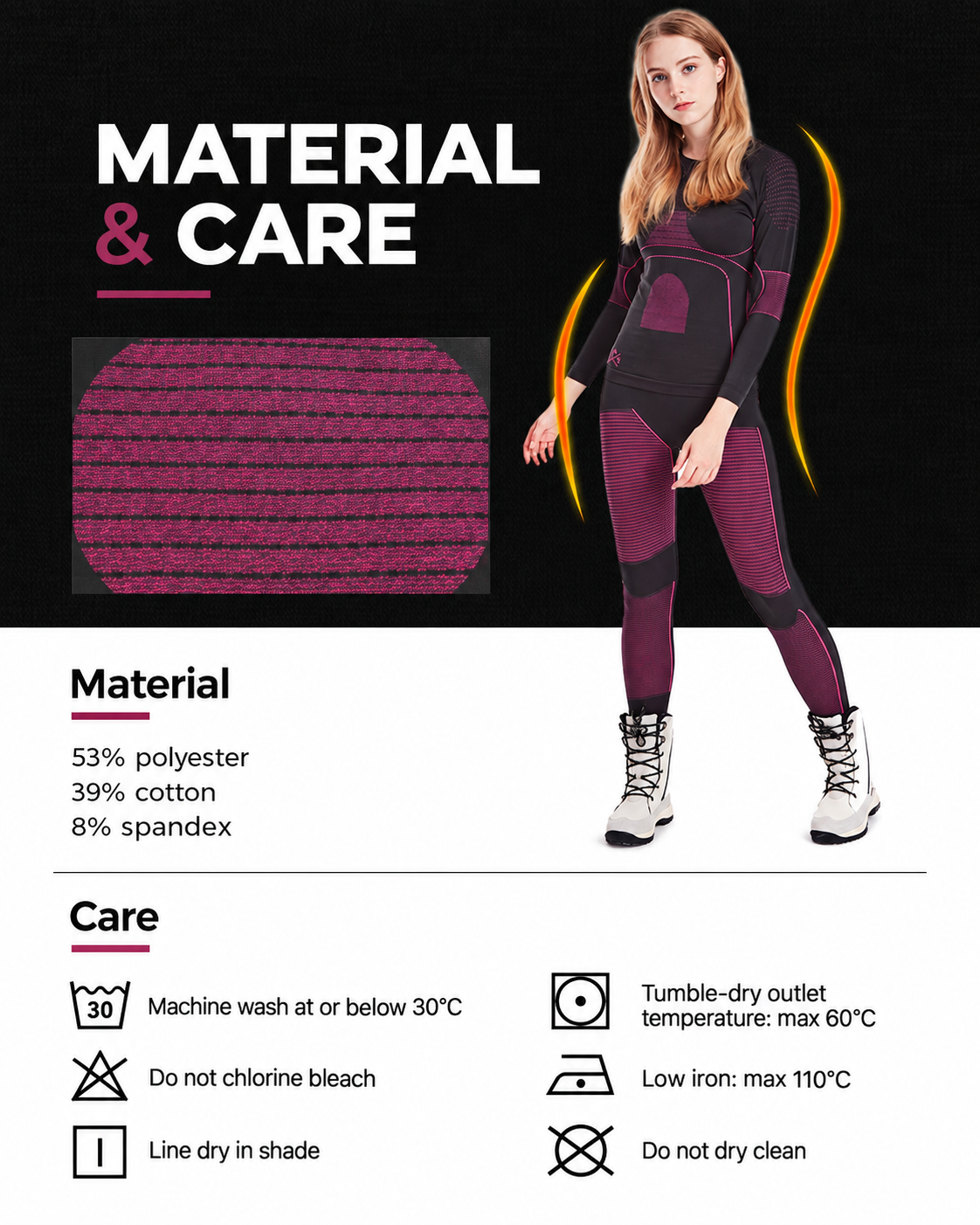 Body-Mapped Seamless Base Layer Set — Material and care