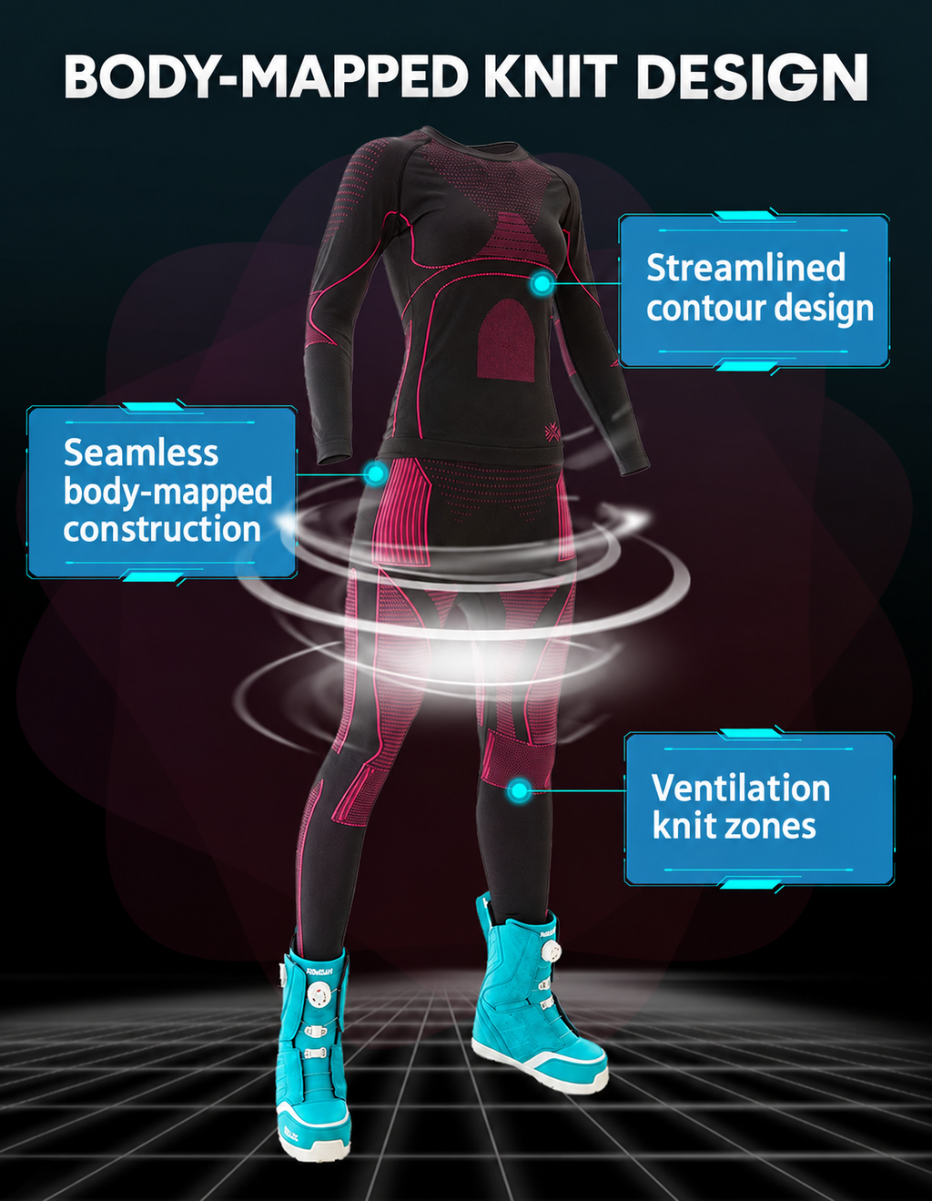 Body-Mapped Seamless Base Layer Set — Body-mapped knit design