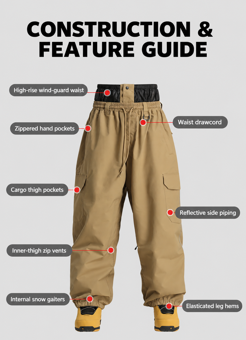 Cargo Baggy Snow Pants — Construction overview