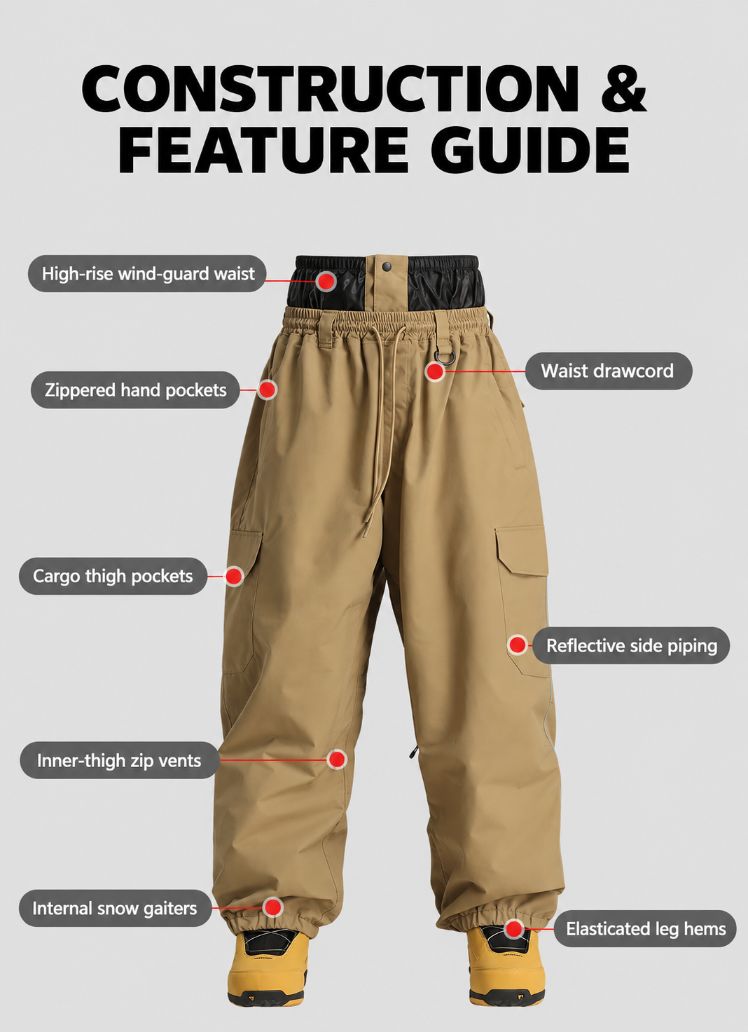 Cargo Baggy Snow Pants — Construction overview