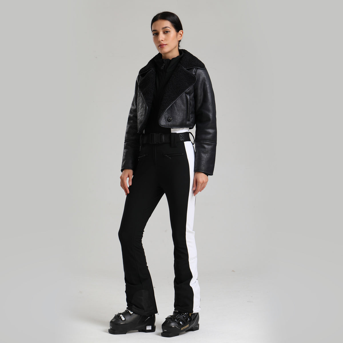 Chalet Cropped Two-Piece Ski Set — Black Two-Piece front color image