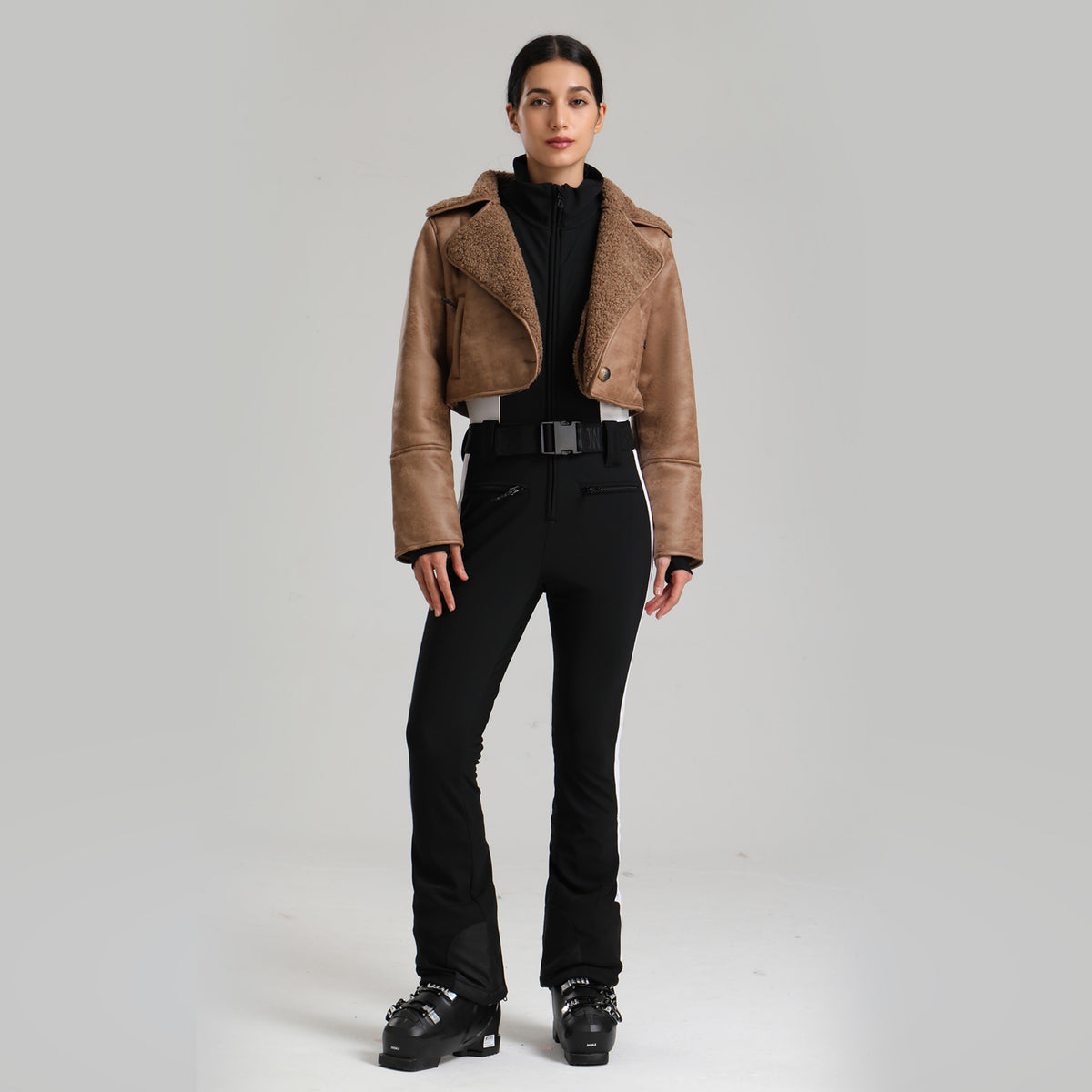 Chalet Cropped Two-Piece Ski Set — Brown Two-Piece front color image