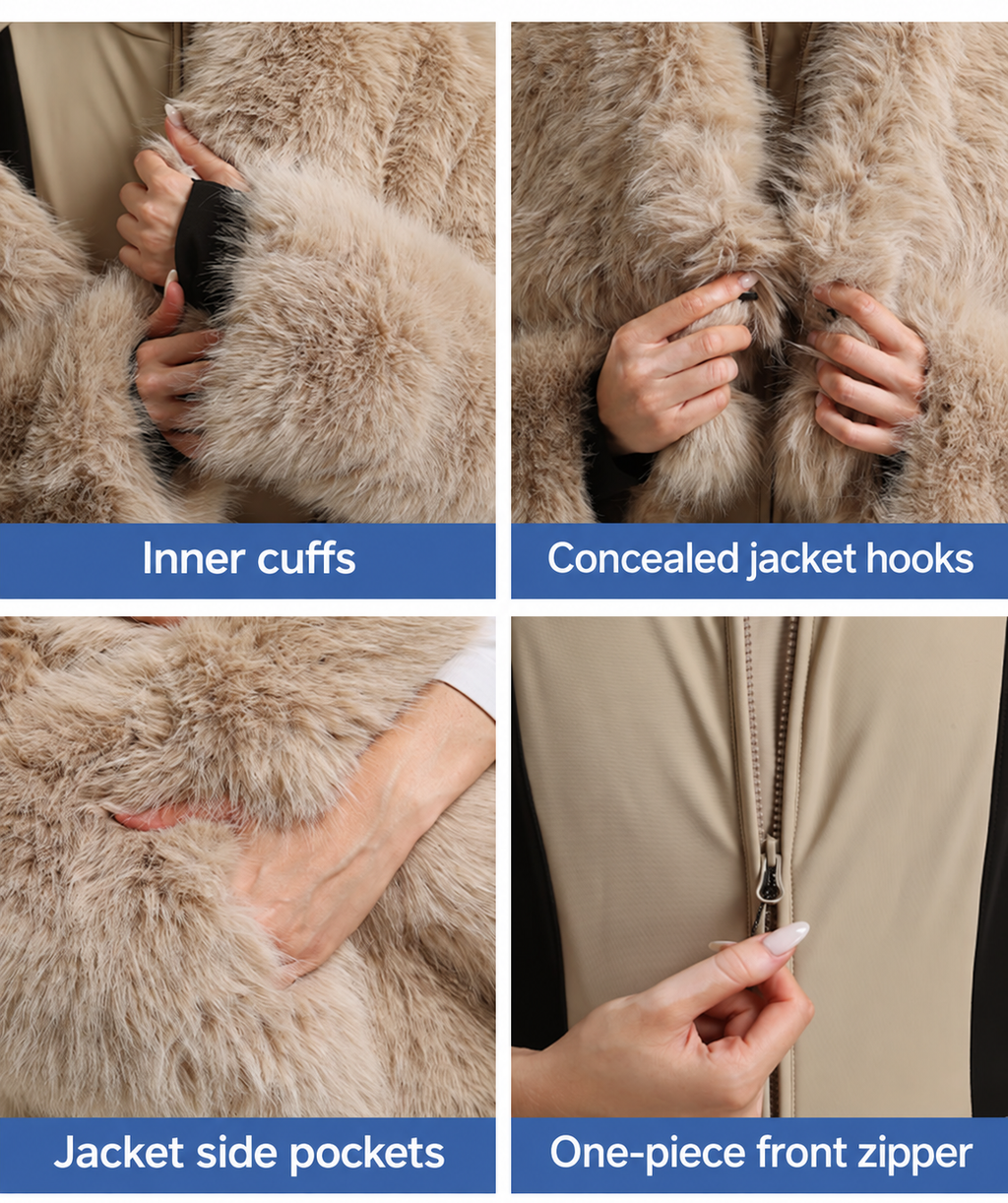 Chalet Faux-Fur Two-Piece Ski Set — Jacket finish & front opening