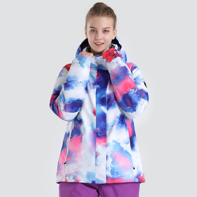 Cloudline Women's Snow Jacket — 074 Purple Cloud Print front color image