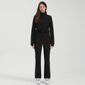 Contour Stretch Belted One-Piece Ski Suit — Black front color image