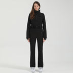 Contour Stretch Belted One-Piece Ski Suit — Black front color image