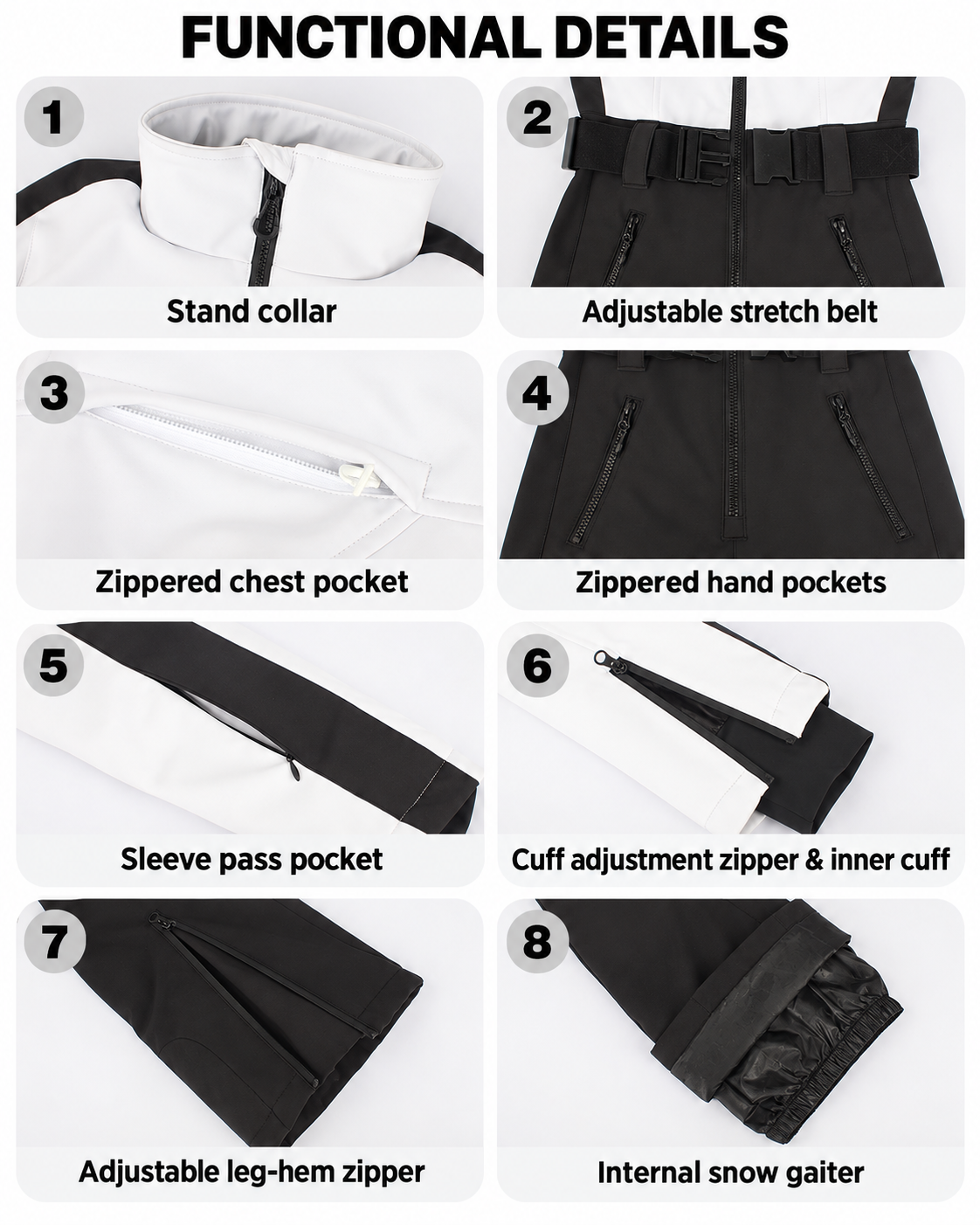 Contour Stretch Belted One-Piece Ski Suit — Functional details