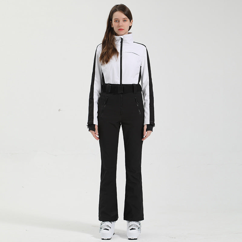Contour Stretch Belted One-Piece Ski Suit — White front color image