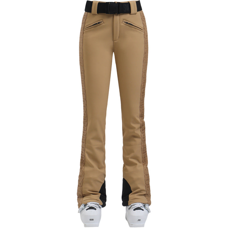 Contour Stretch Belted Snow Pants in Khaki, front product view