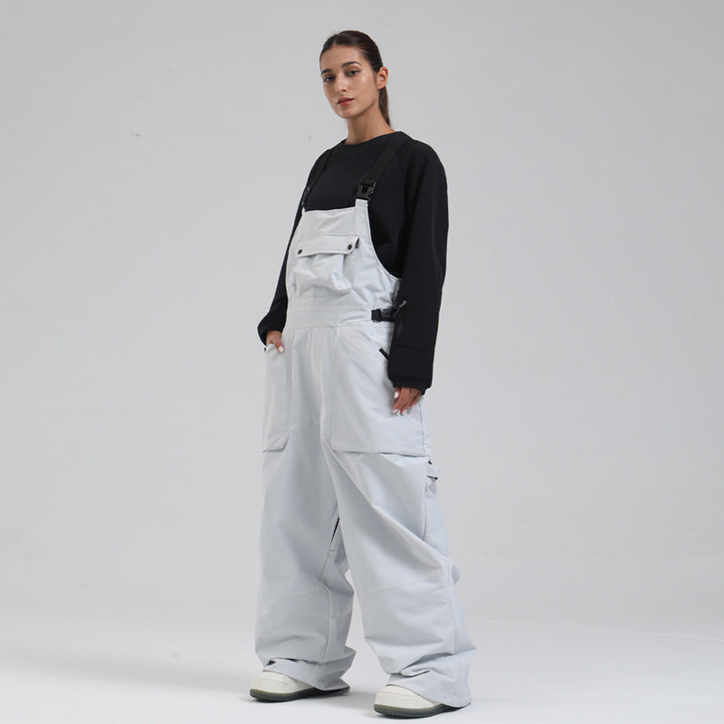 Drift Wide-Leg Utility Snow Bibs — Gray White front color image