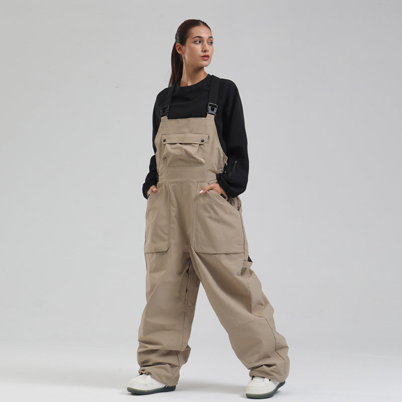 Drift Wide-Leg Utility Snow Bibs — Khaki front color image