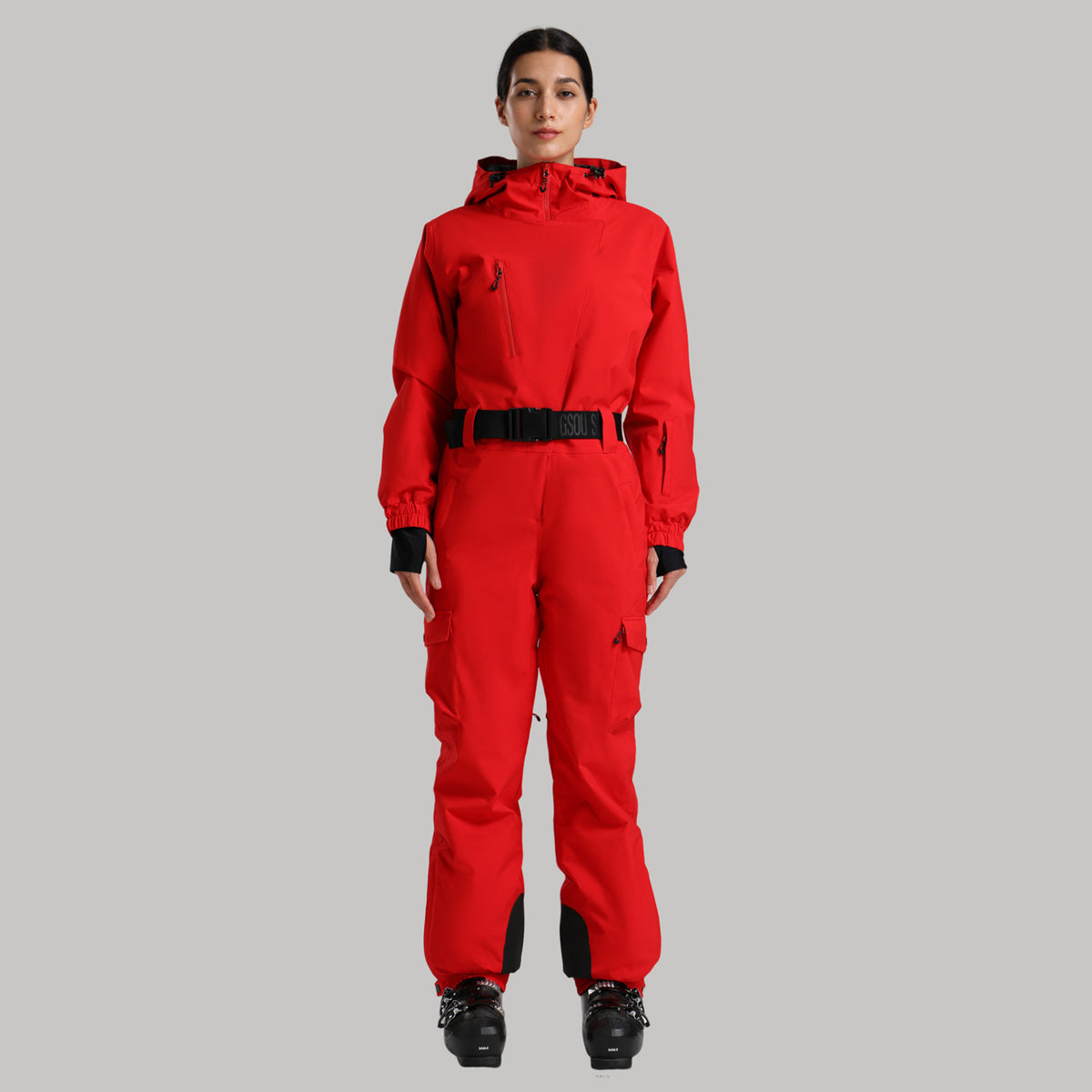 Elevation Convertible One-Piece Ski Suit — Red front colour image