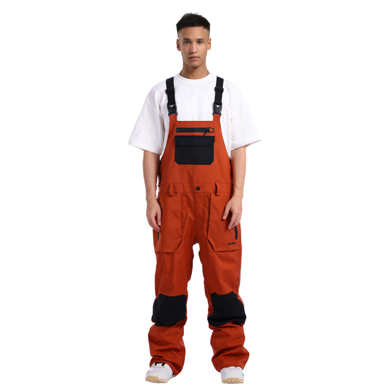Expedition Utility Snow Bibs — Brick Red front colour image