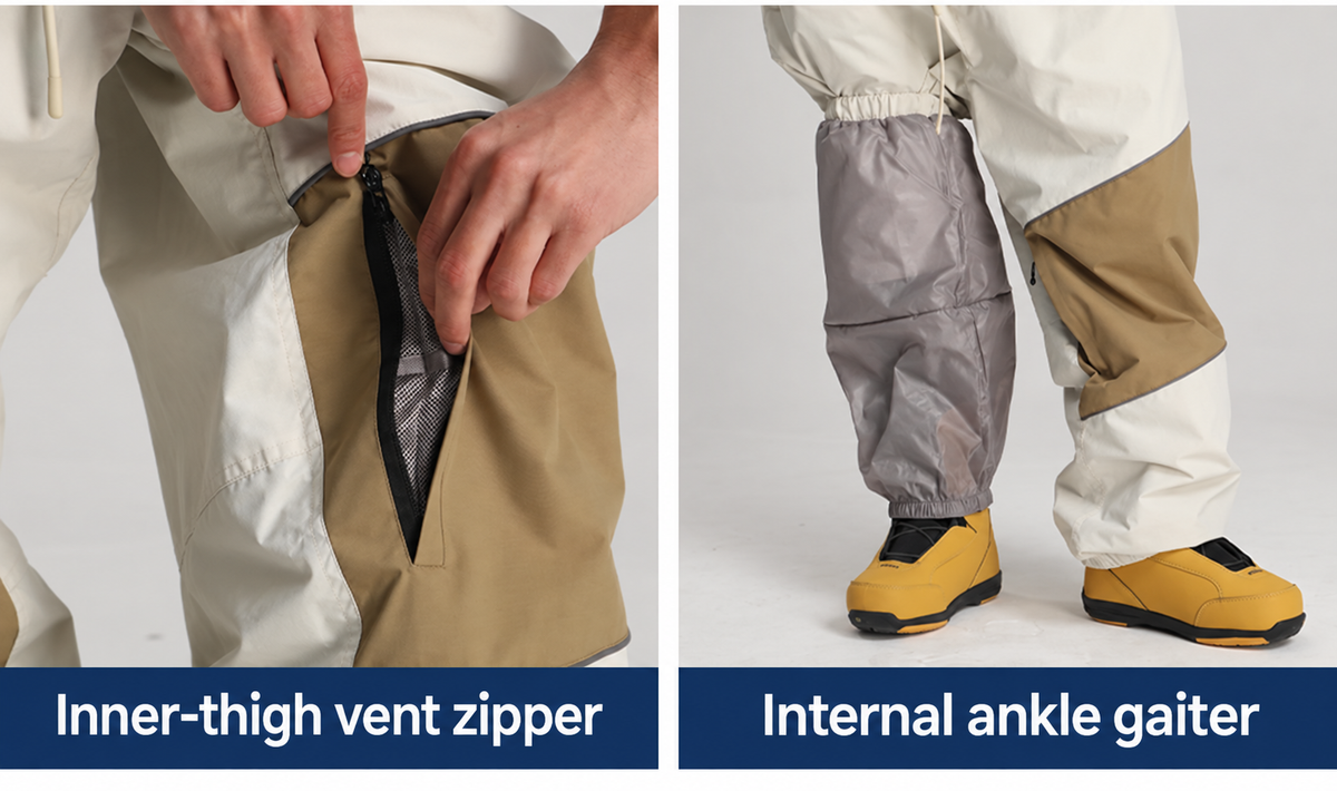 Halo Colorblock Baggy Snow Pants — Vents & ankle gaiters