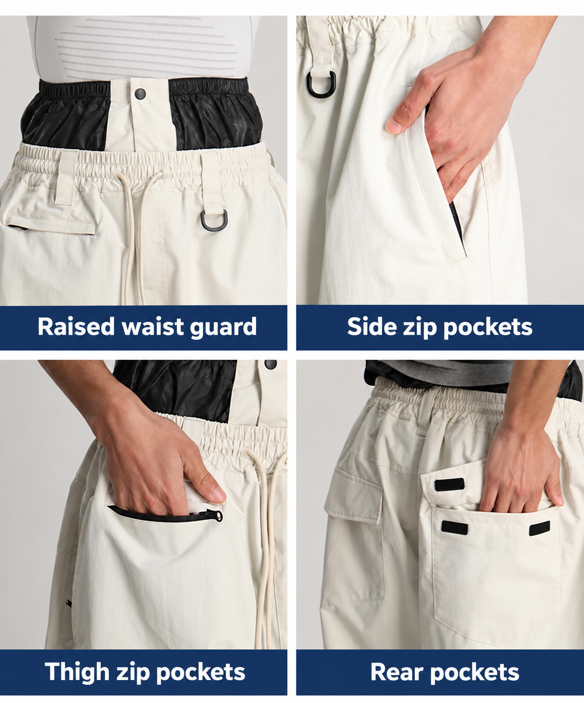 Halo Colorblock Baggy Snow Pants — Waist & pocket details