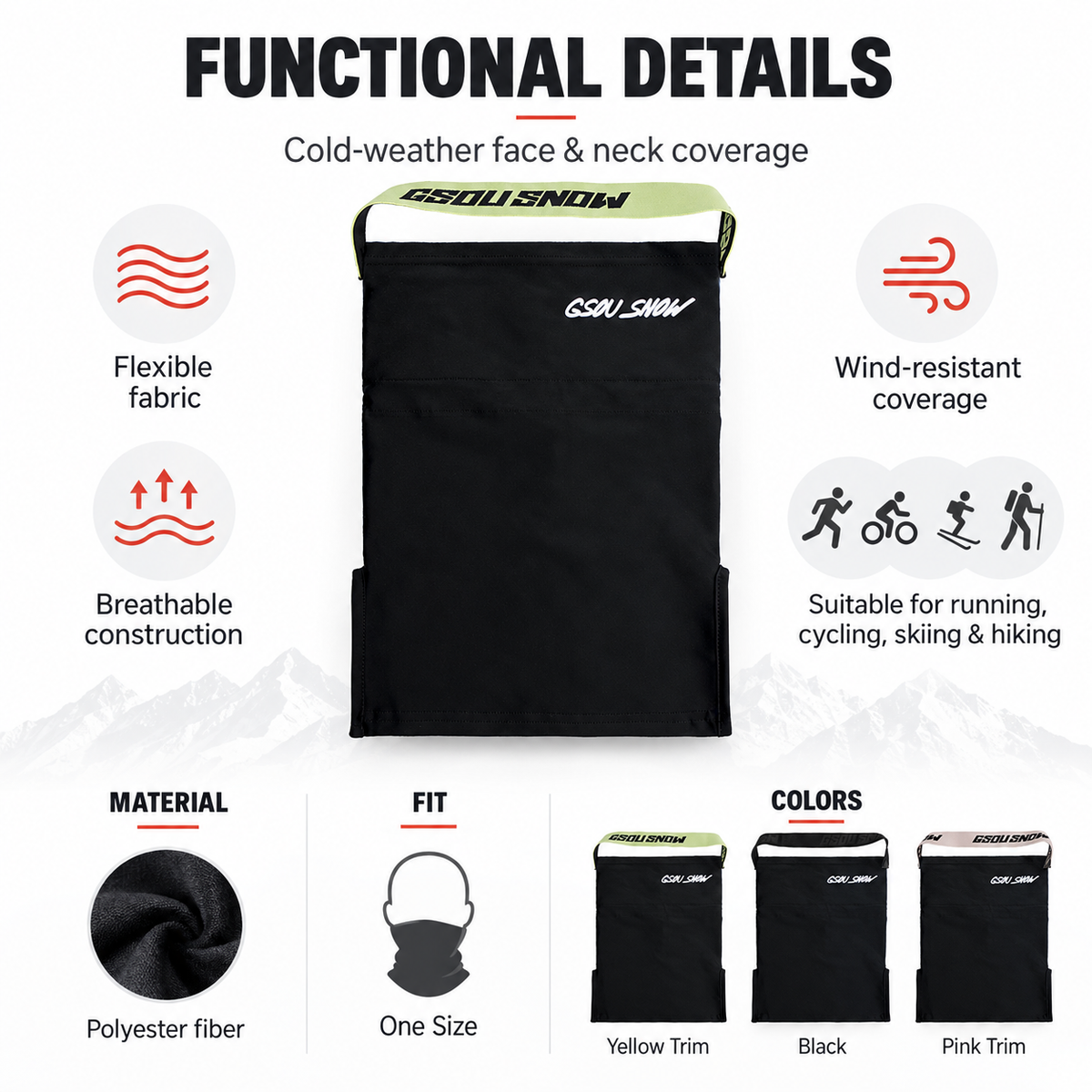 Motion Adjustable Snow Face Cover — Functional details