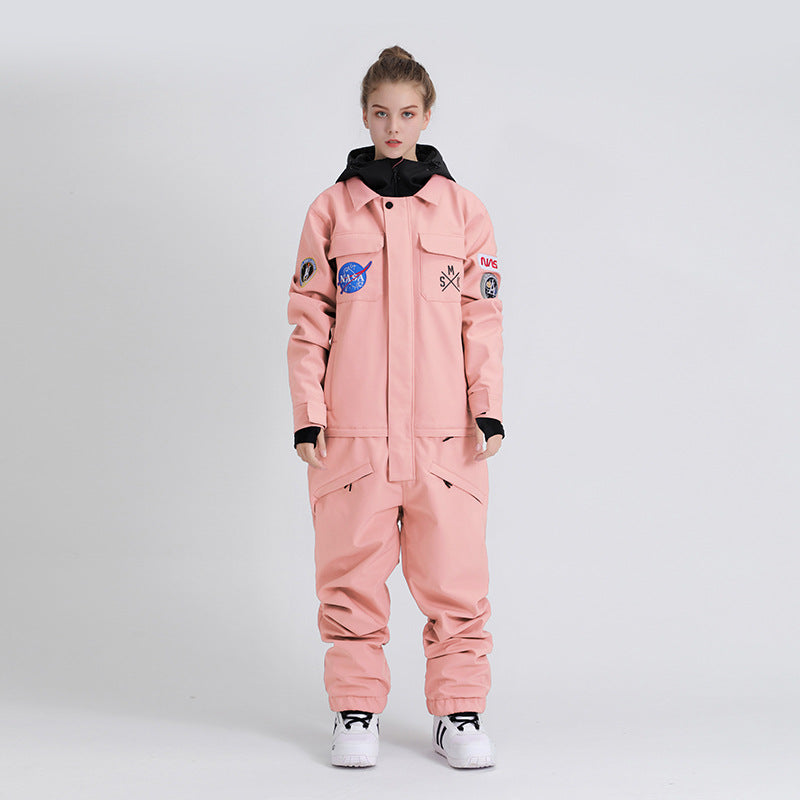 Orbit Patch Utility One-Piece Ski Suit — Light Pink front color image