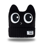 Owl-Ear Knit Snow Beanie — Black front color image