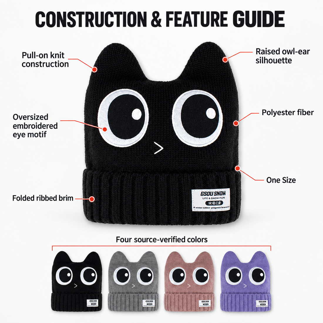 Owl-Ear Knit Snow Beanie — Construction & feature guide