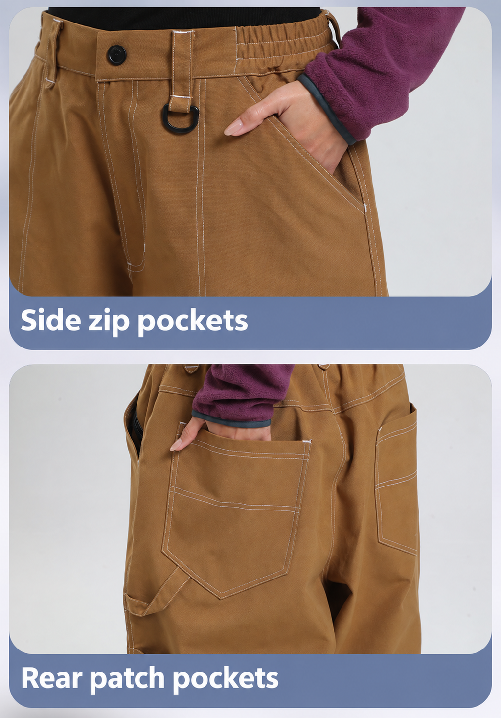 Peak Wide-Leg Snow Pants — side zip pockets and rear patch pockets