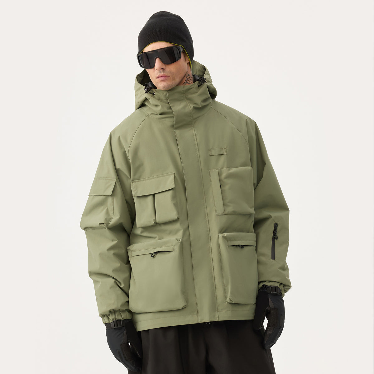 Powder Multi-Pocket Baggy Snow Jacket — Army Green front color image