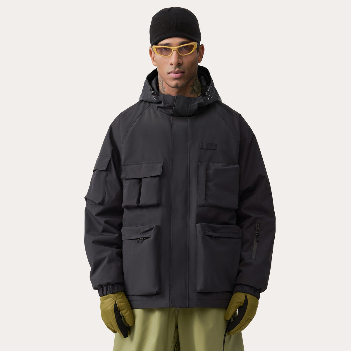 Powder Multi-Pocket Baggy Snow Jacket — Black front color image